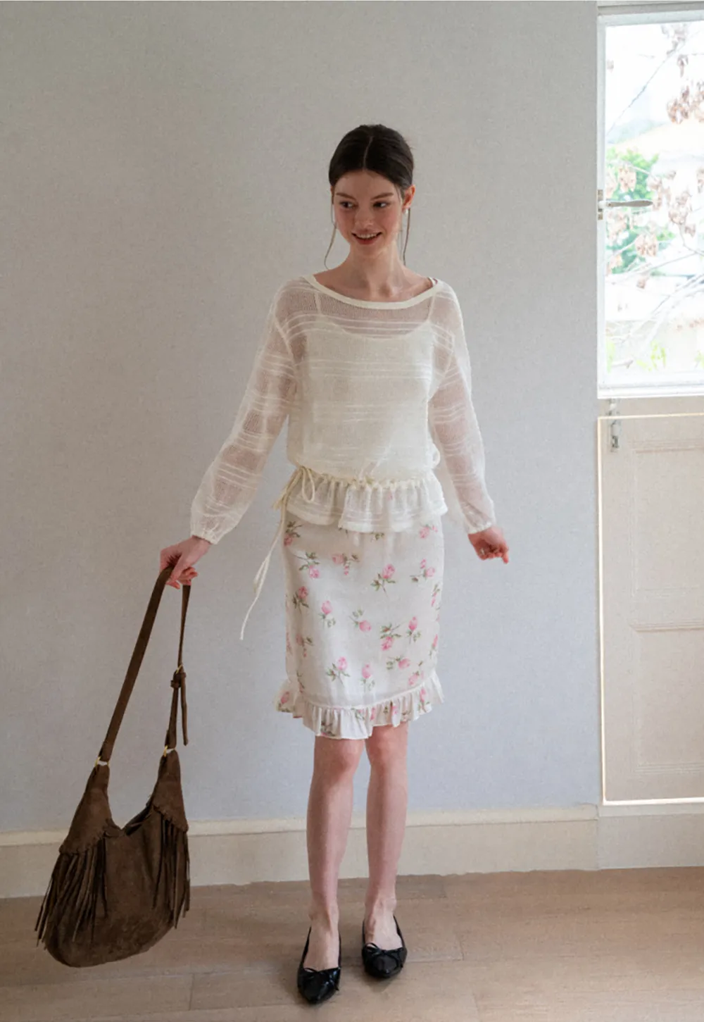 Floral Print Ruffled Hem Skirt