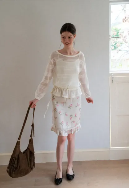 Floral Print Ruffled Hem Skirt