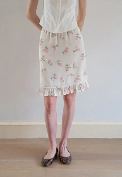 Floral Print Ruffled Hem Skirt