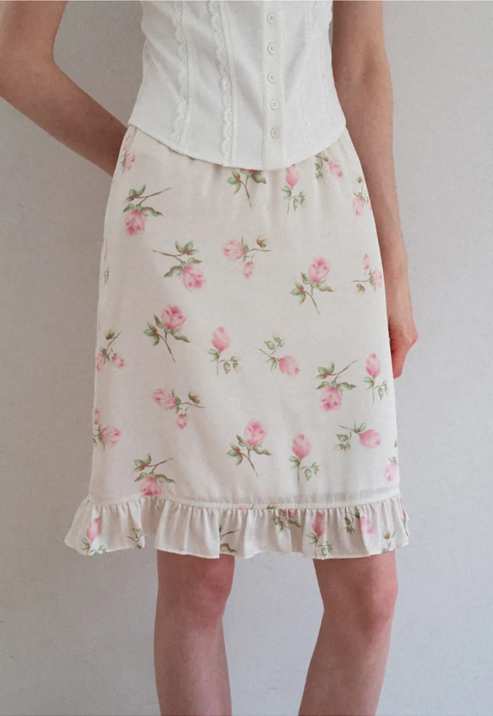 Floral Print Ruffled Hem Skirt