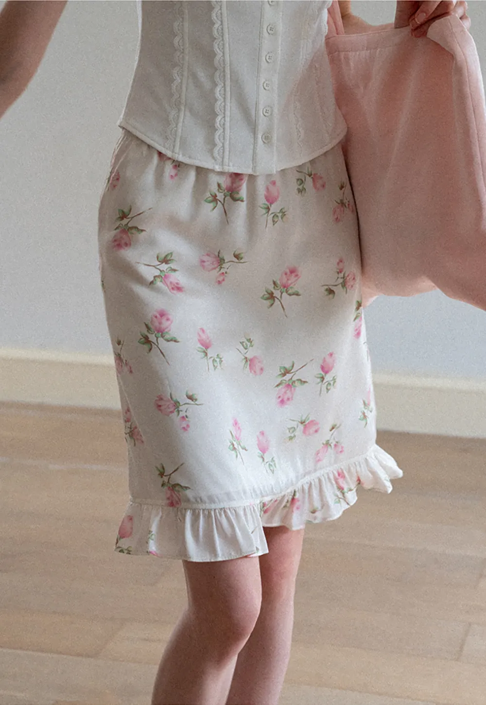 Floral Print Ruffled Hem Skirt