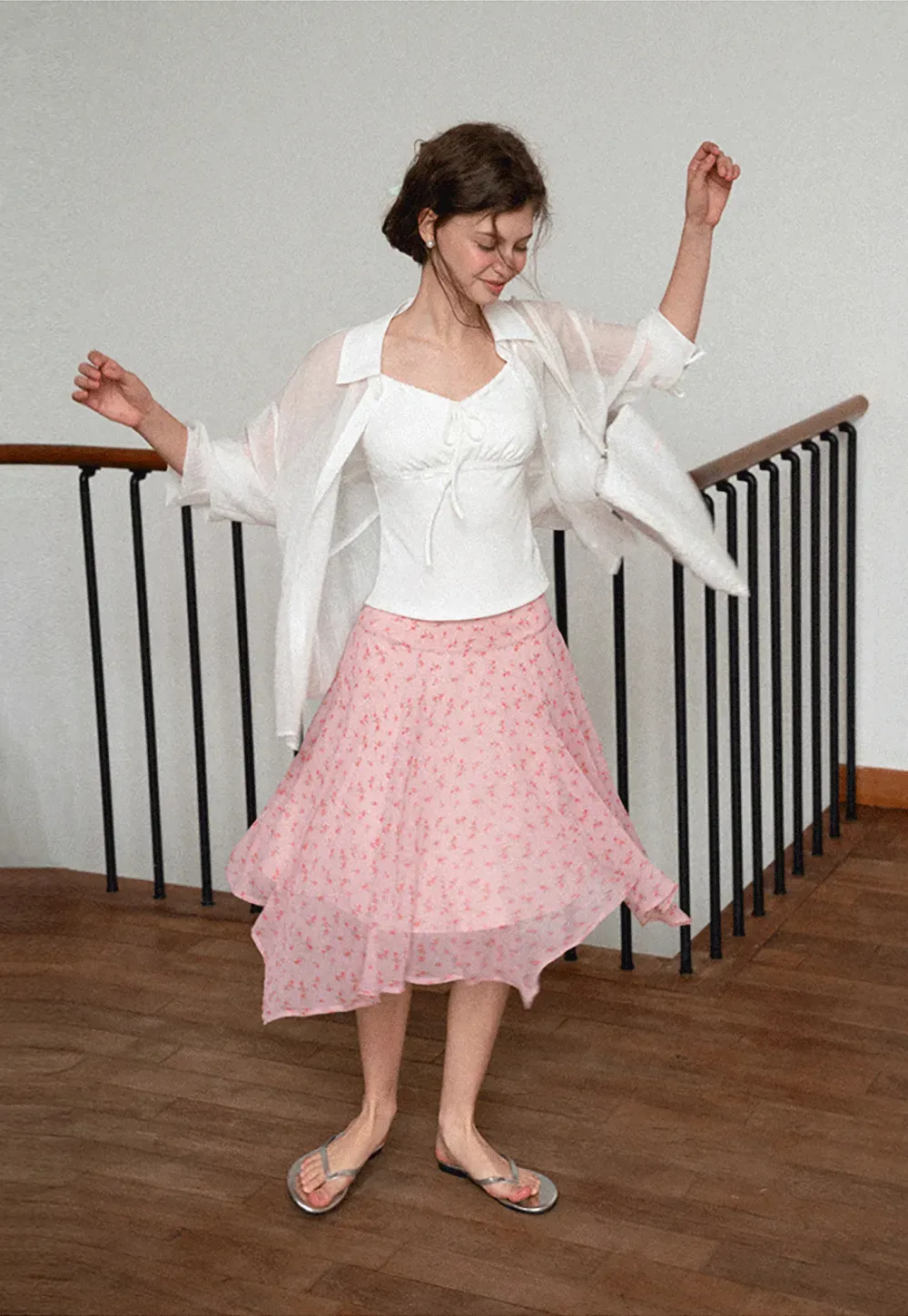 Floral Print Asymmetrical Hem Skirt