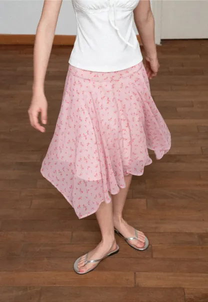 Floral Print Asymmetrical Hem Skirt