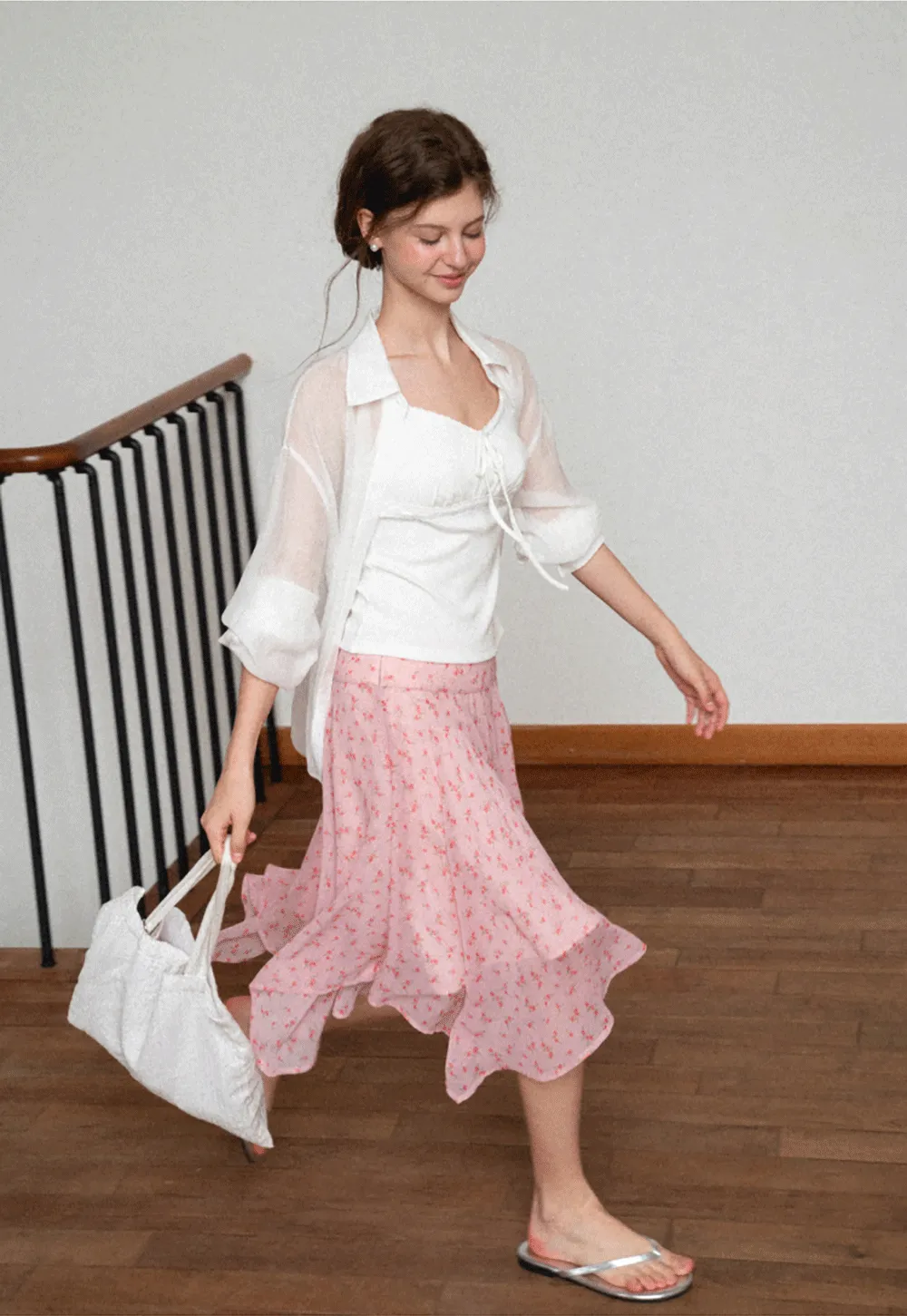 Floral Print Asymmetrical Hem Skirt