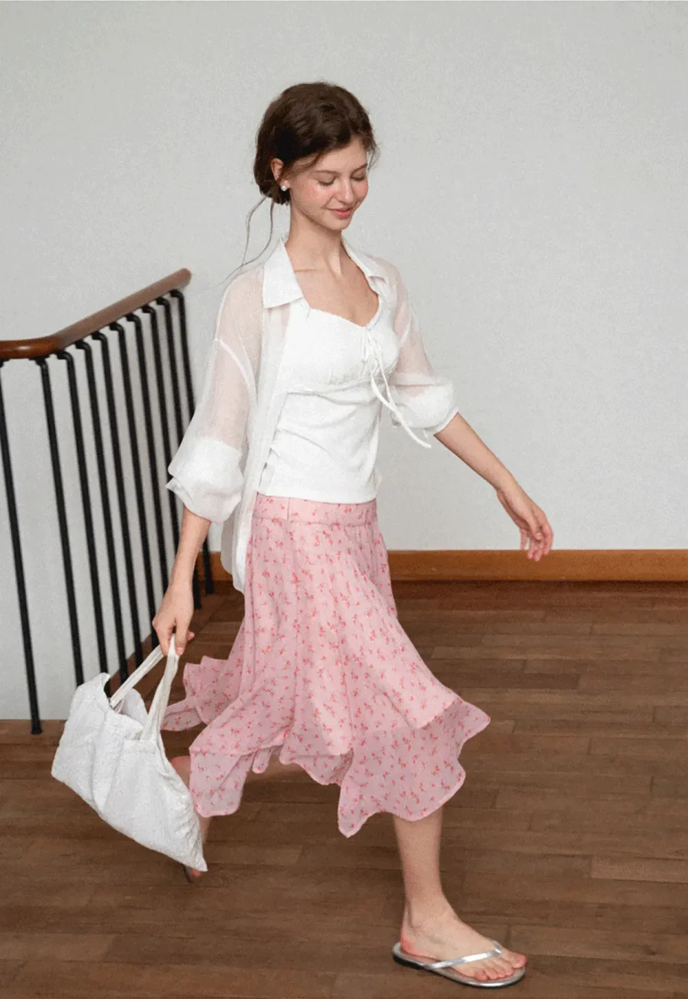 Floral Print Asymmetrical Hem Skirt
