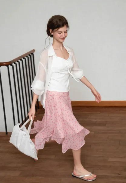 Floral Print Asymmetrical Hem Skirt
