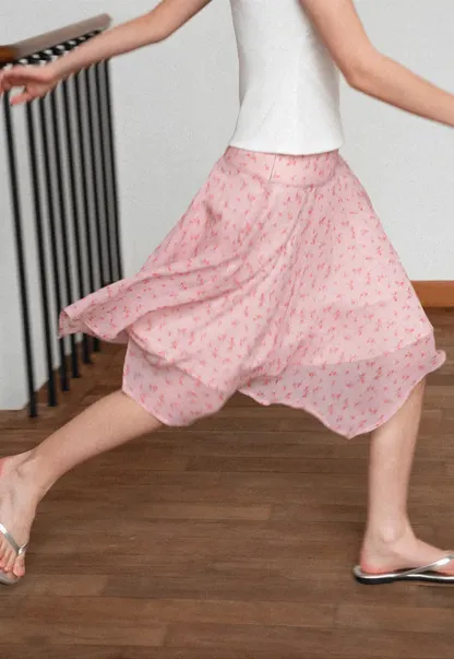 Floral Print Asymmetrical Hem Skirt