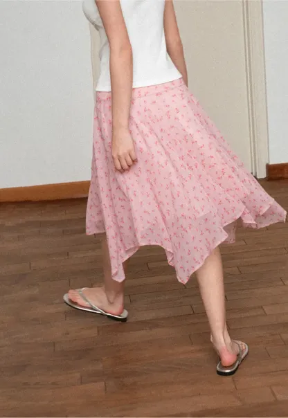 Floral Print Asymmetrical Hem Skirt