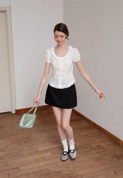 Pleated A-Line Mini Skirt