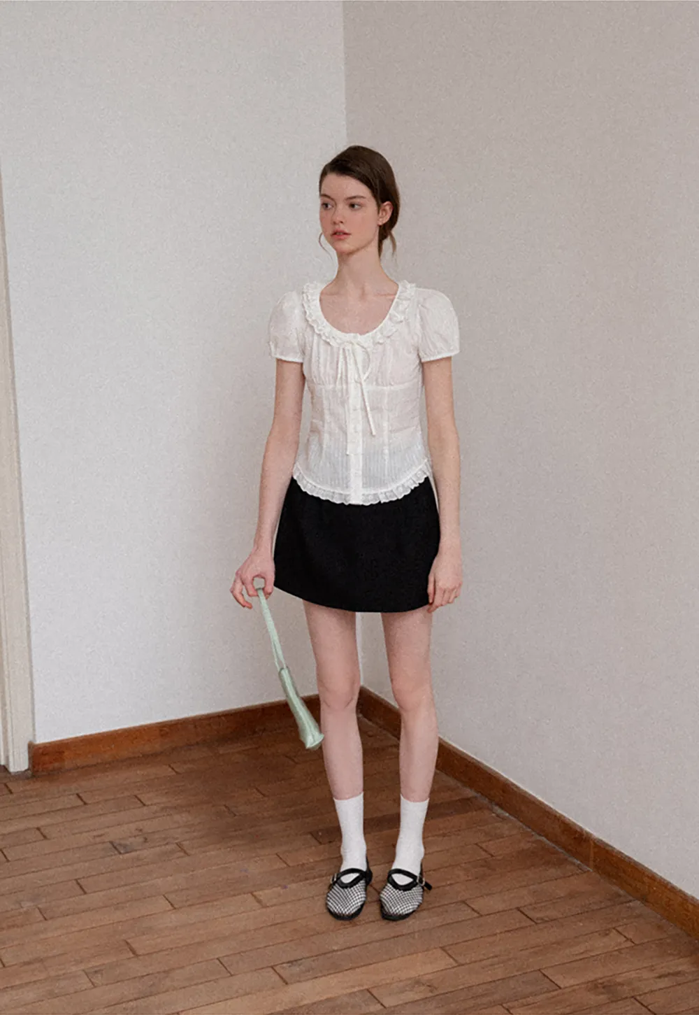 Pleated A-Line Mini Skirt