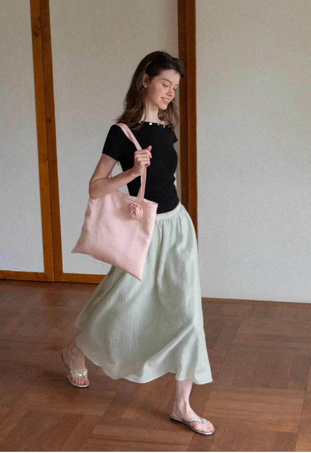 A Line Pleated Midi Skirt