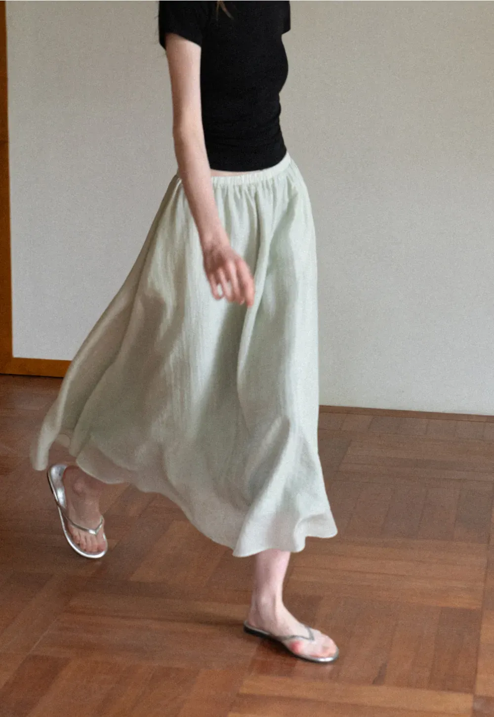 A Line Pleated Midi Skirt