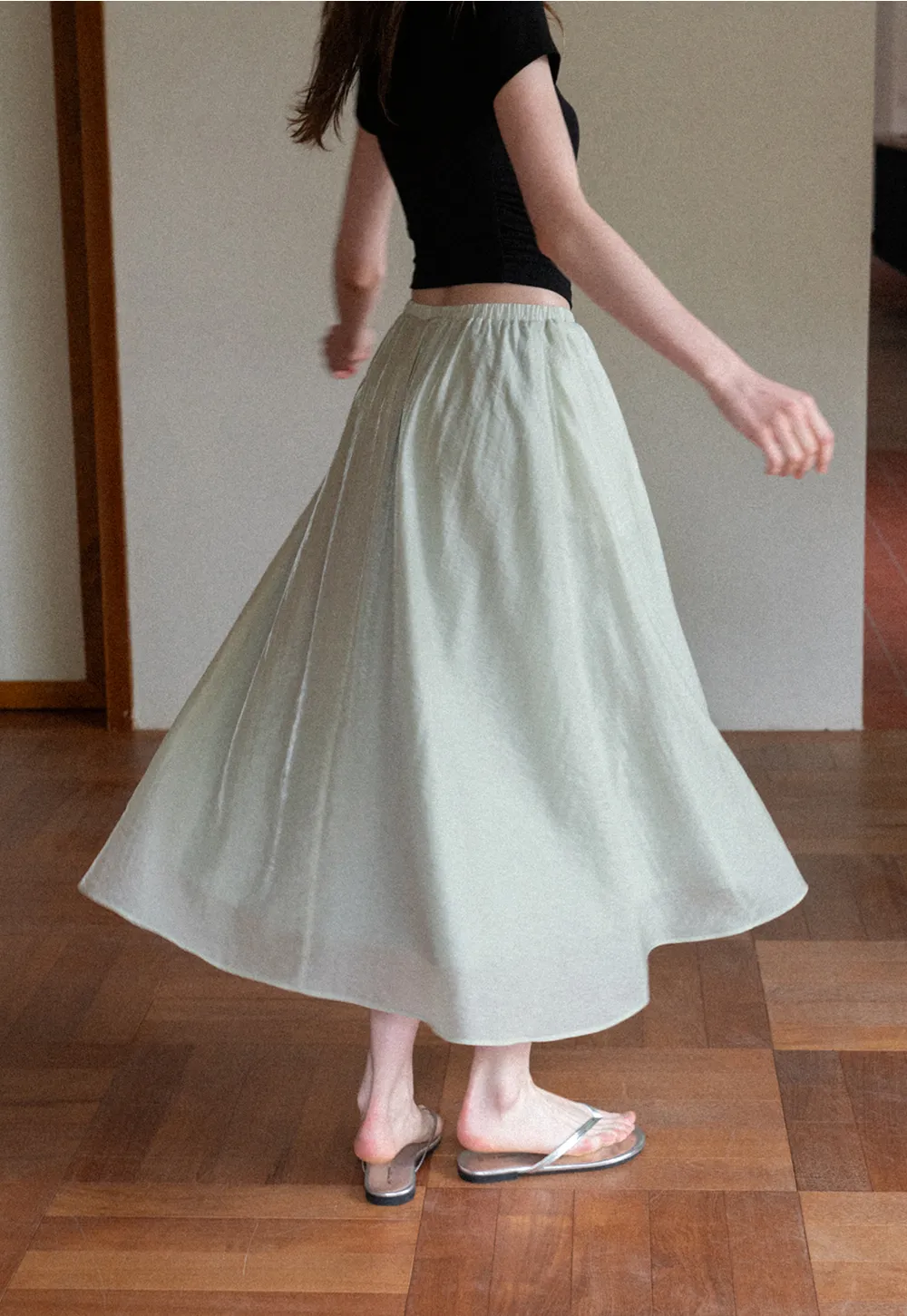 A Line Pleated Midi Skirt