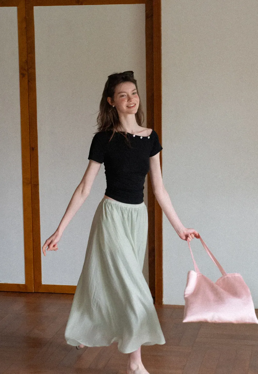 A Line Pleated Midi Skirt