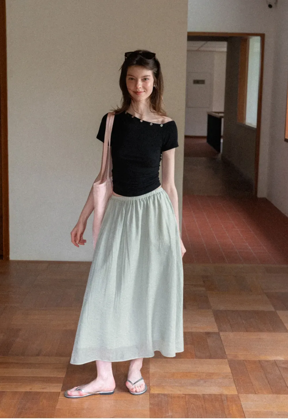 A Line Pleated Midi Skirt