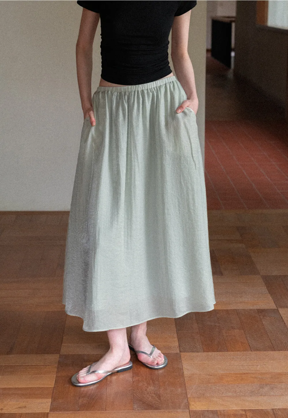 A Line Pleated Midi Skirt