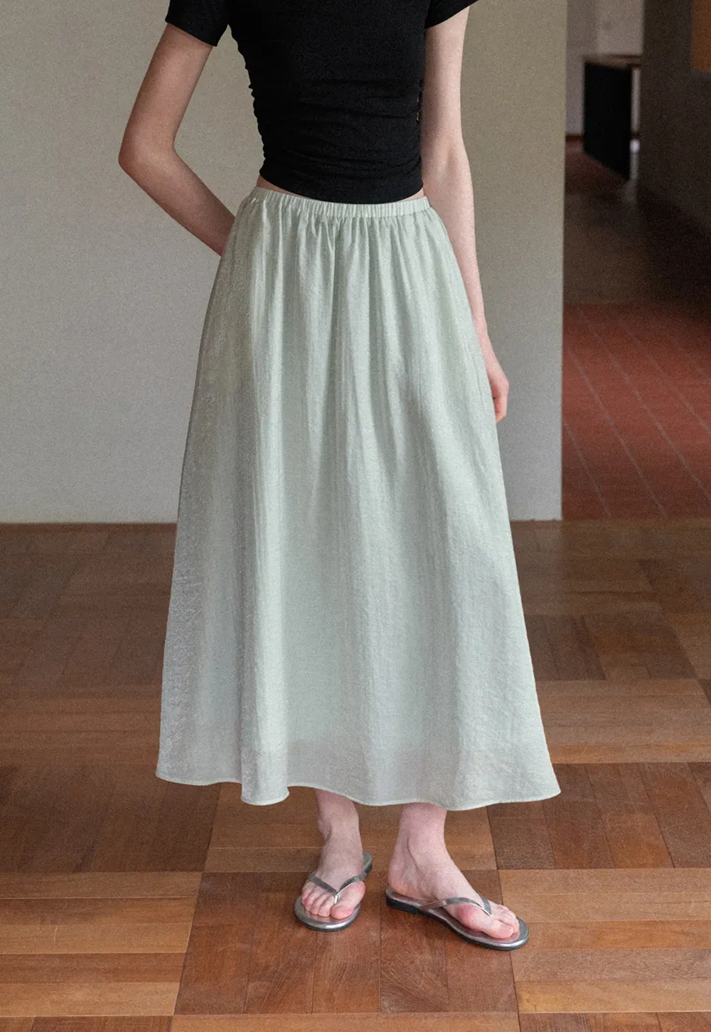 A Line Pleated Midi Skirt