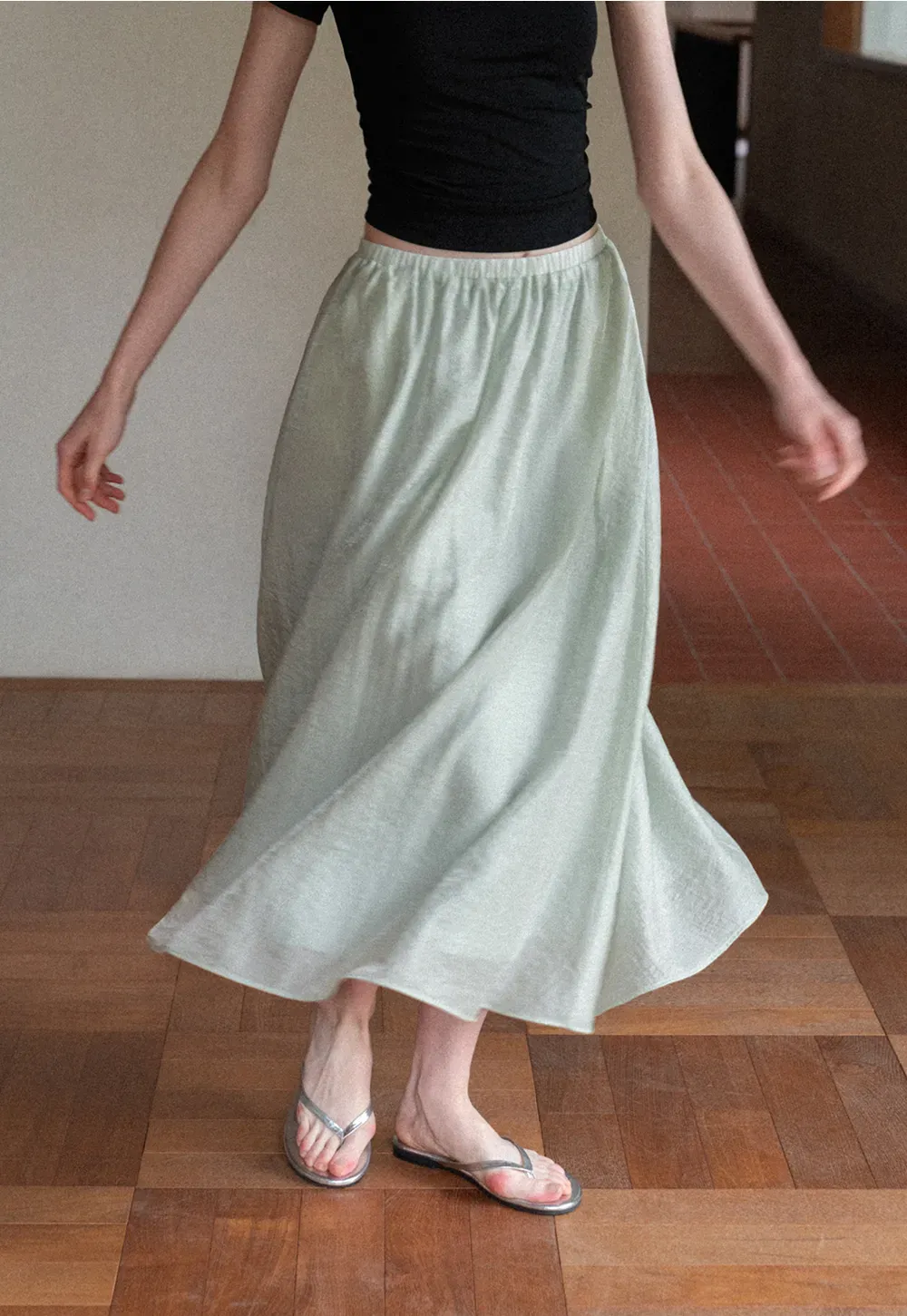 A Line Pleated Midi Skirt