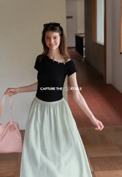 A Line Pleated Midi Skirt