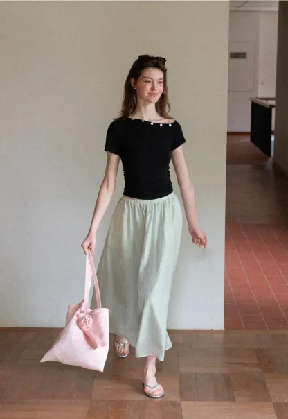 A Line Pleated Midi Skirt