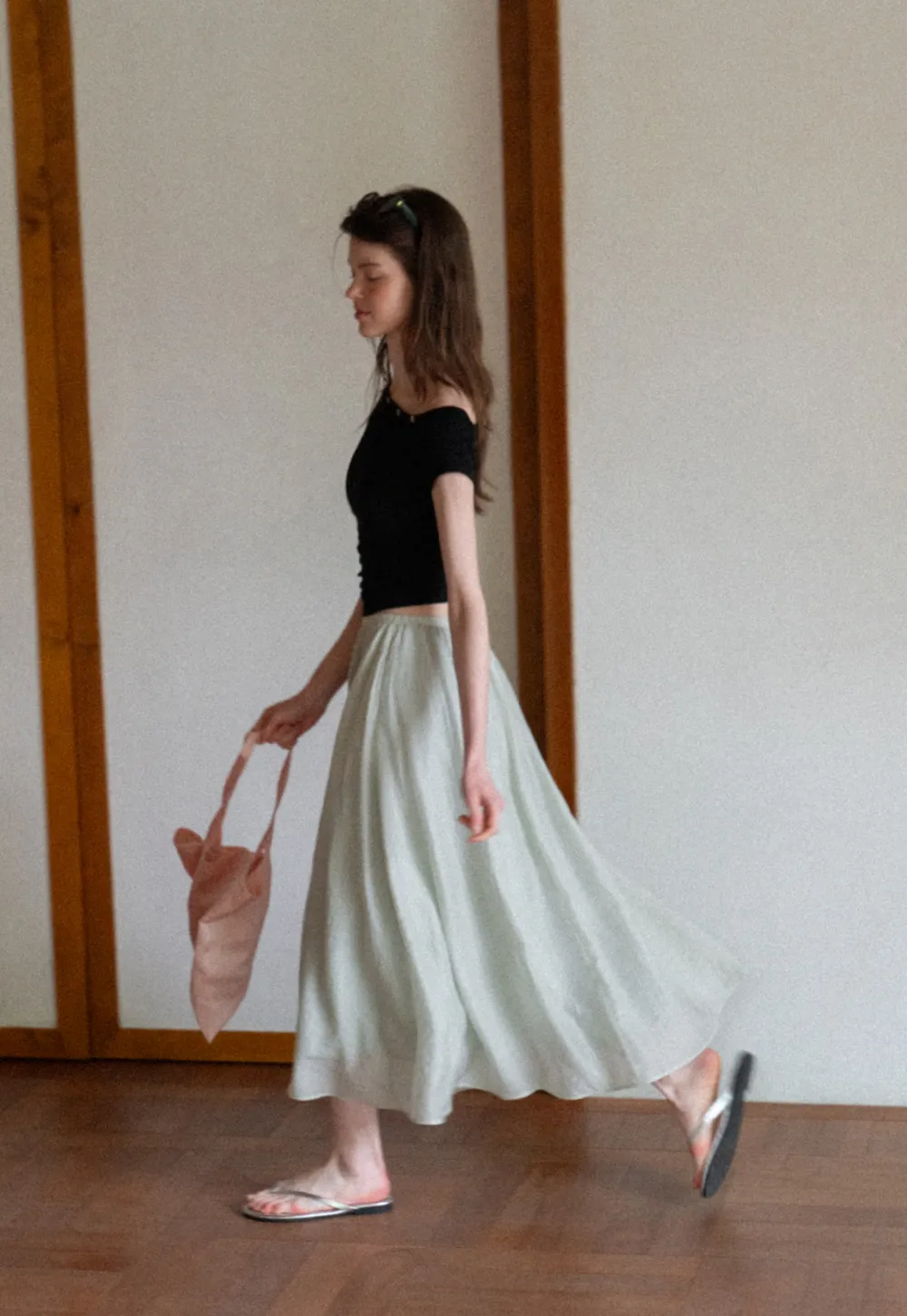 A Line Pleated Midi Skirt