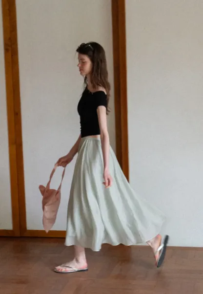 A Line Pleated Midi Skirt
