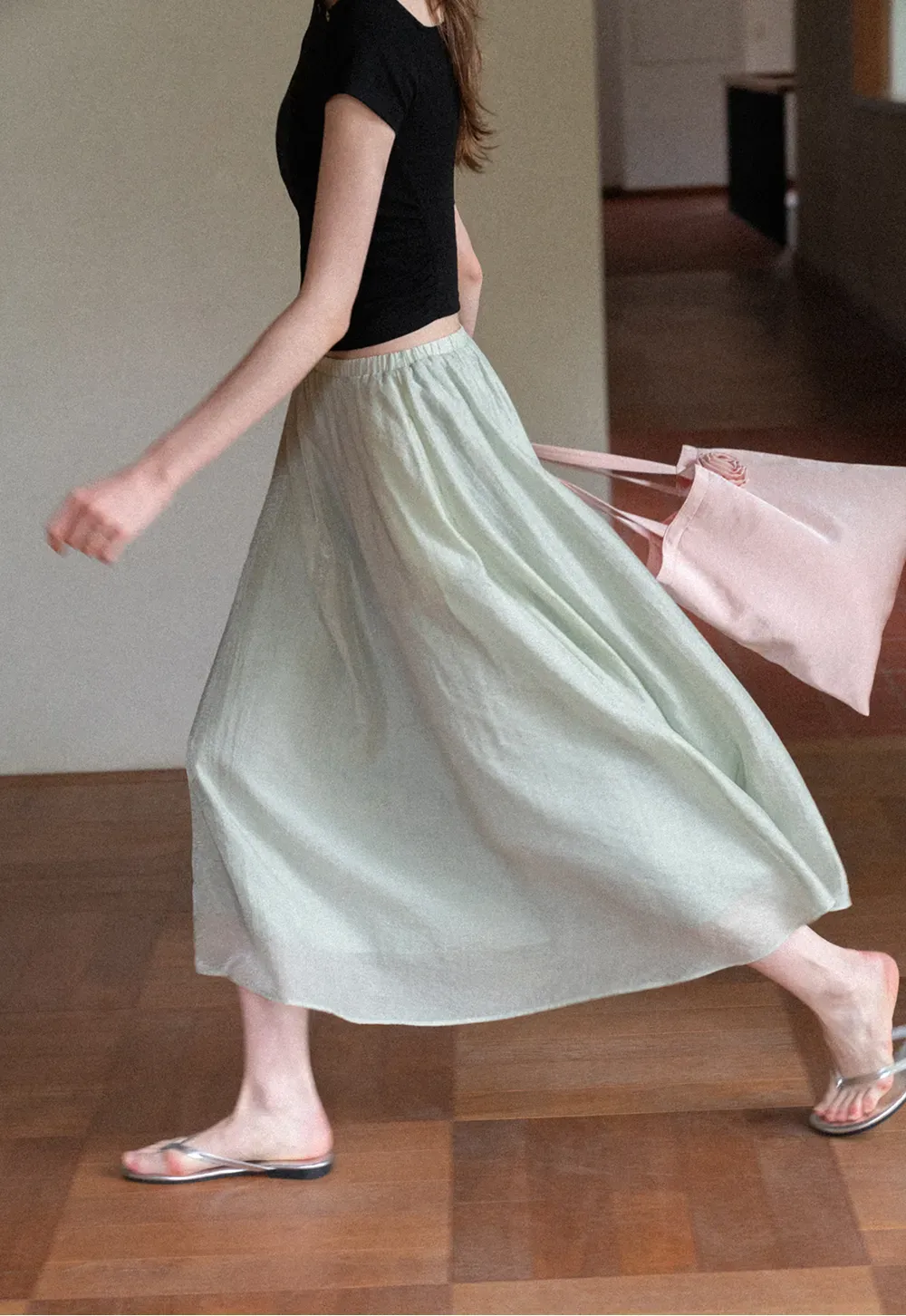 A Line Pleated Midi Skirt