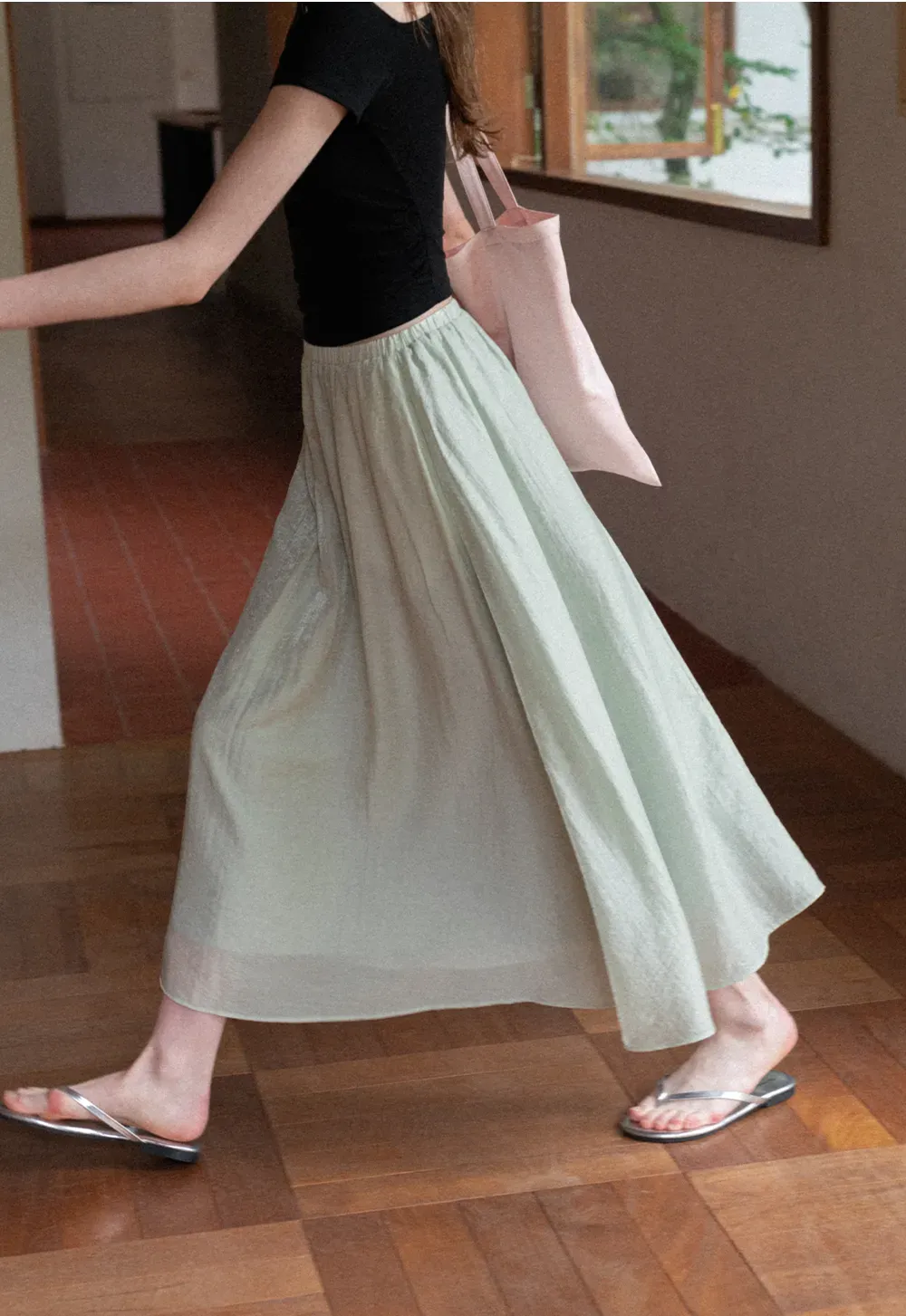 A Line Pleated Midi Skirt
