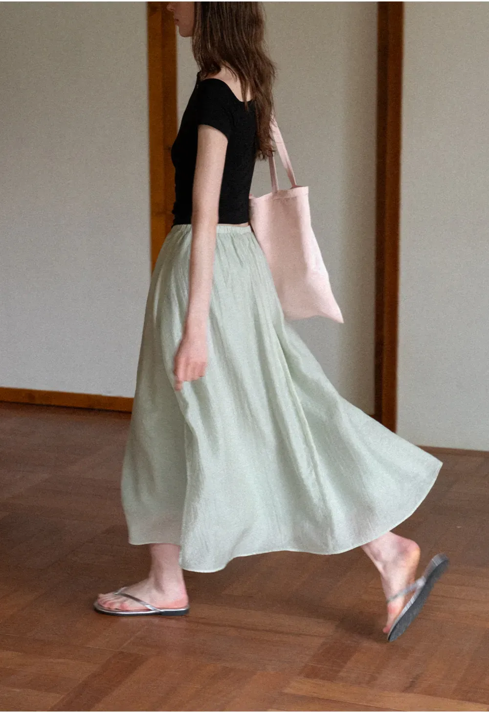 A Line Pleated Midi Skirt