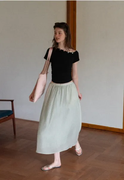 A Line Pleated Midi Skirt