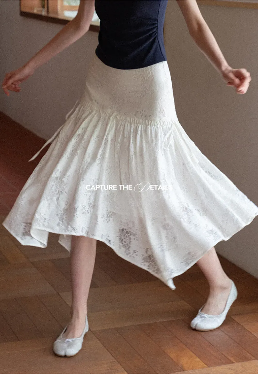 Lace Embroidered Asymmetrical Hem Skirt