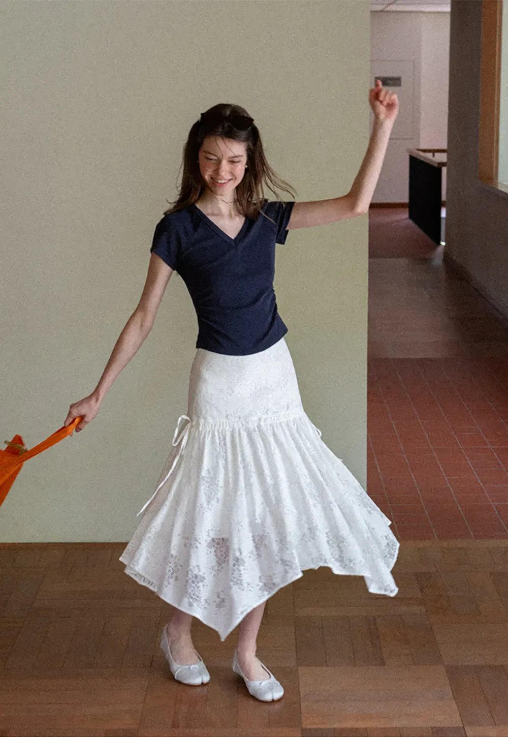 Lace Embroidered Asymmetrical Hem Skirt