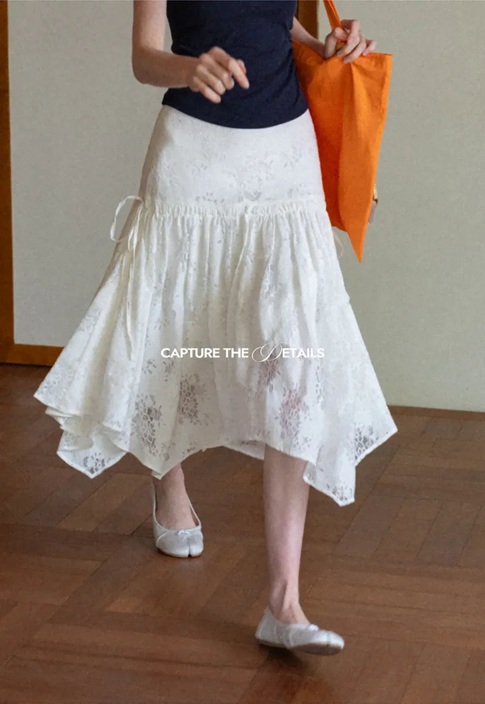 Lace Embroidered Asymmetrical Hem Skirt