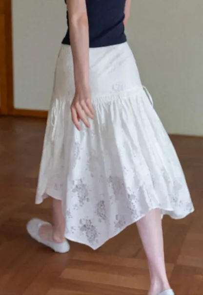 Lace Embroidered Asymmetrical Hem Skirt