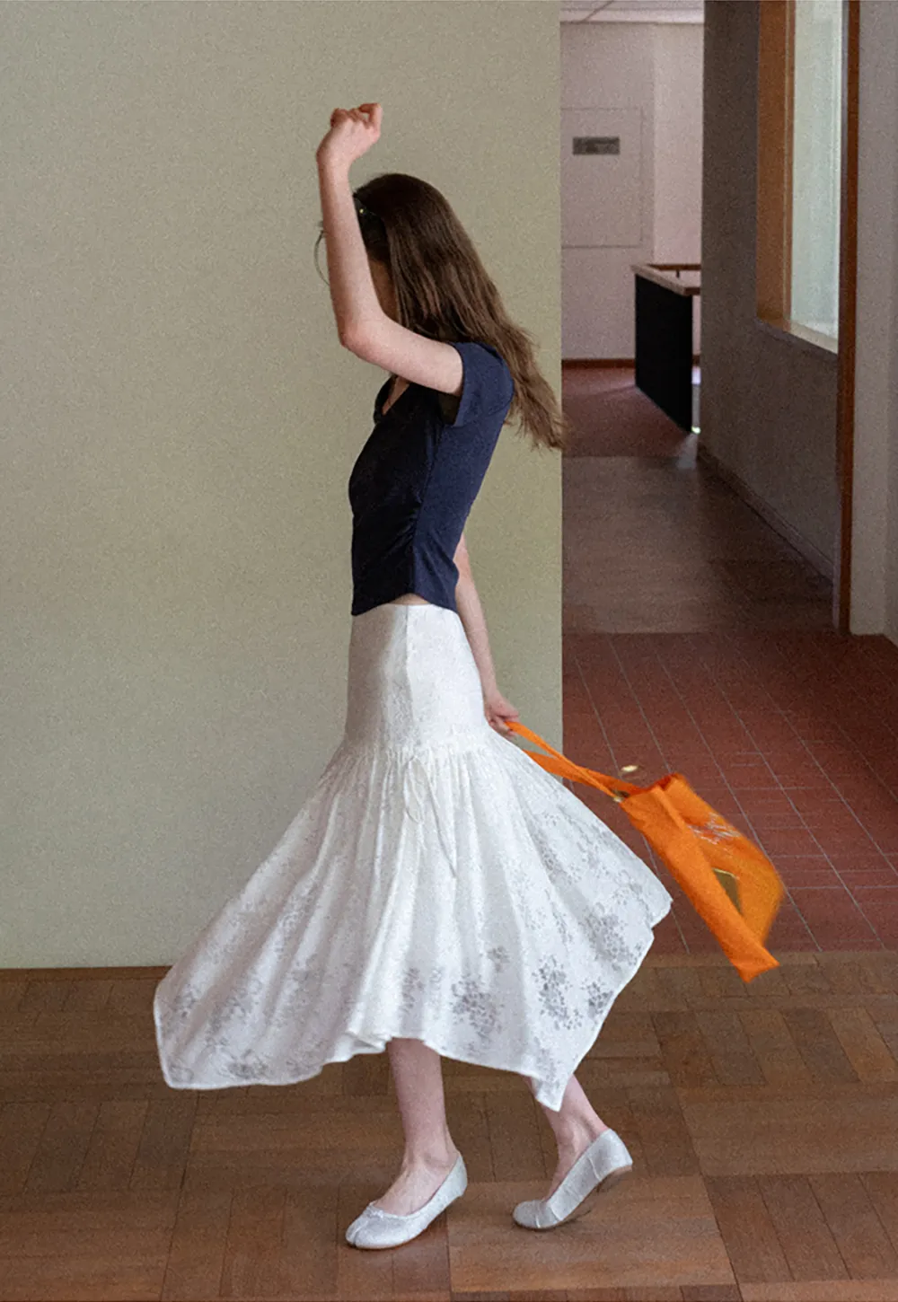 Lace Embroidered Asymmetrical Hem Skirt