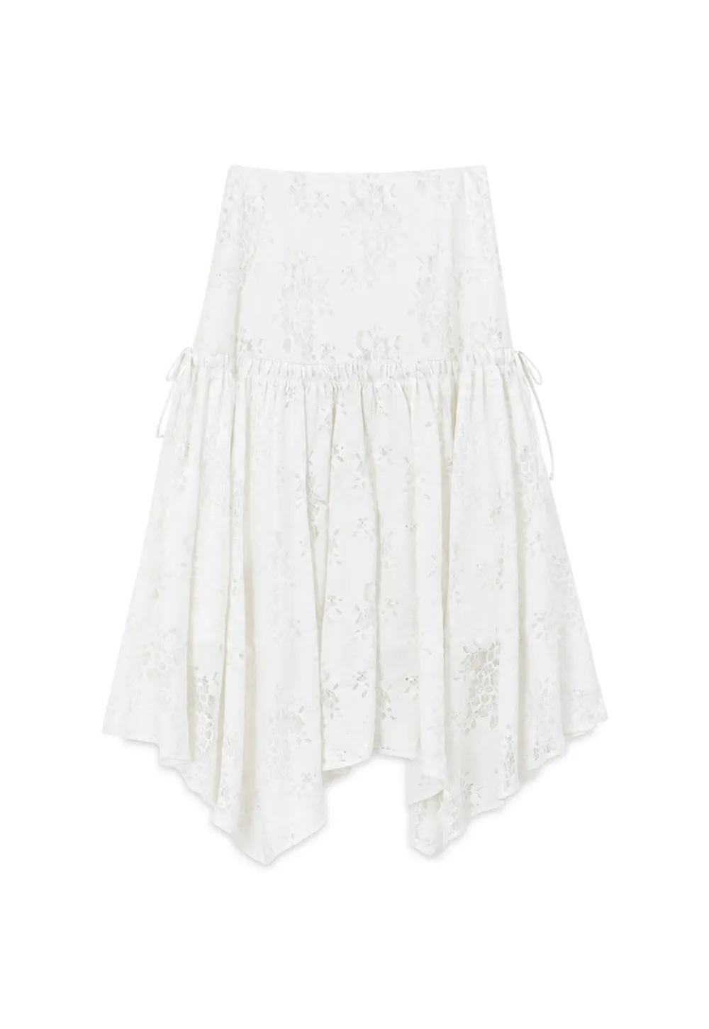 Lace Embroidered Asymmetrical Hem Skirt