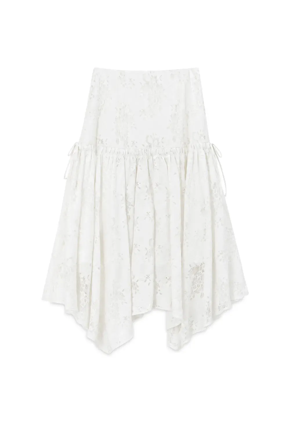 Lace Embroidered Asymmetrical Hem Skirt