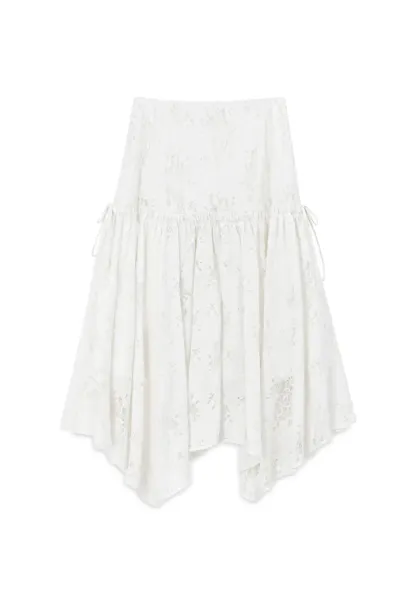 Lace Embroidered Asymmetrical Hem Skirt