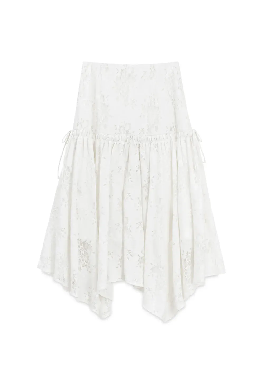 Lace Embroidered Asymmetrical Hem Skirt