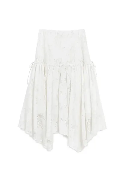 Lace Embroidered Asymmetrical Hem Skirt