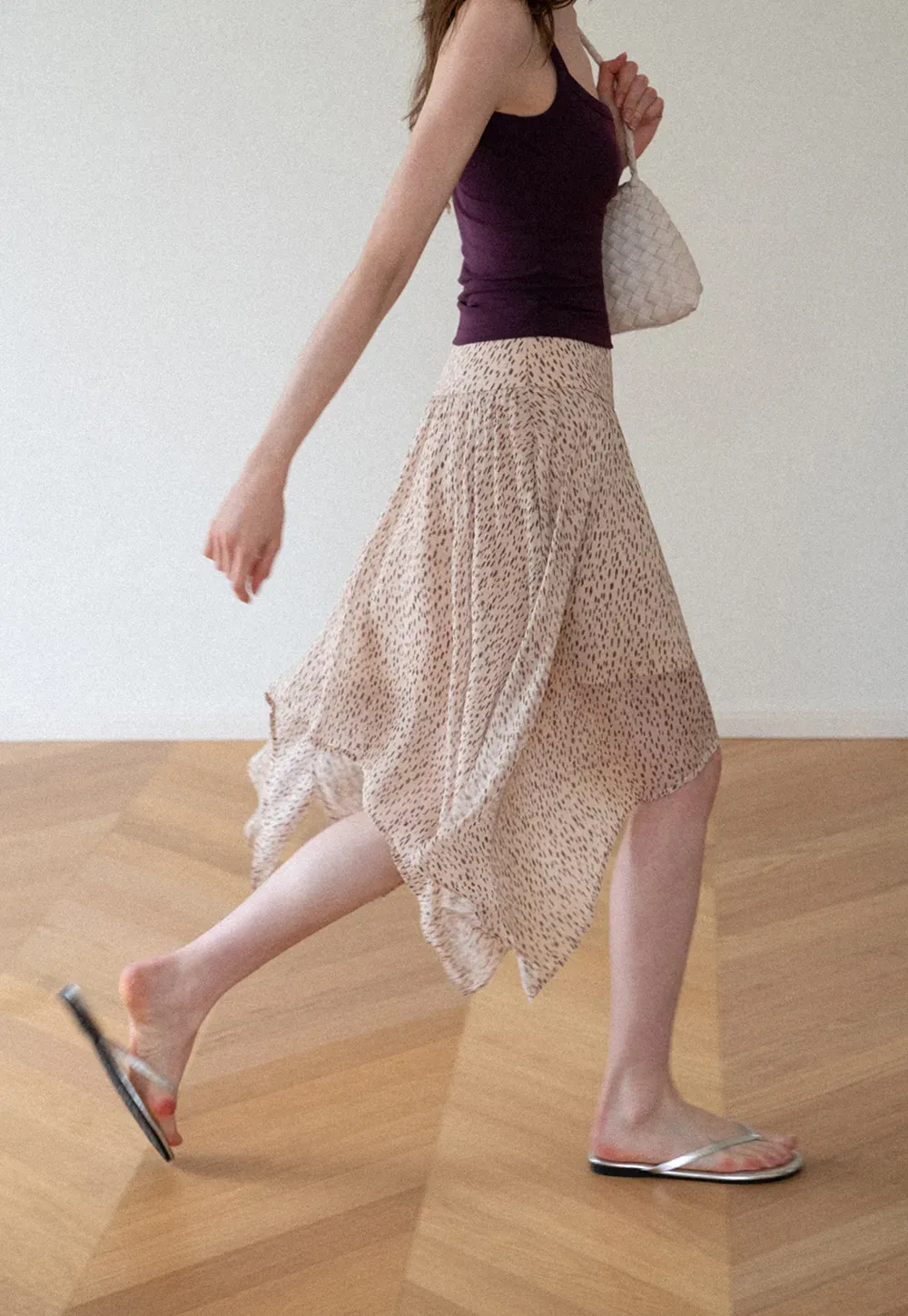 Asymmetrical Hem Printed Midi Skirt