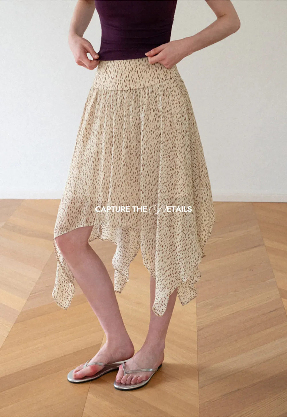 Asymmetrical Hem Printed Midi Skirt
