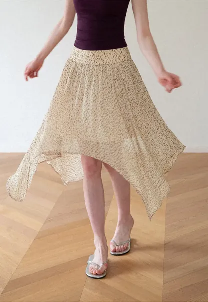 Asymmetrical Hem Printed Midi Skirt