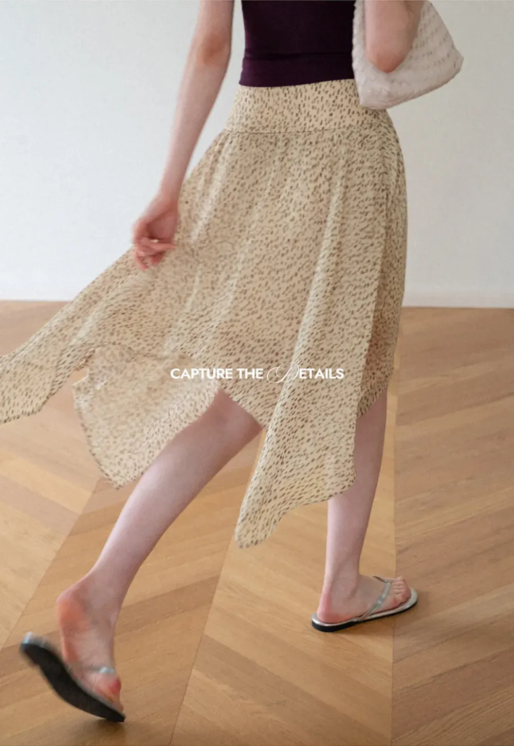 Asymmetrical Hem Printed Midi Skirt