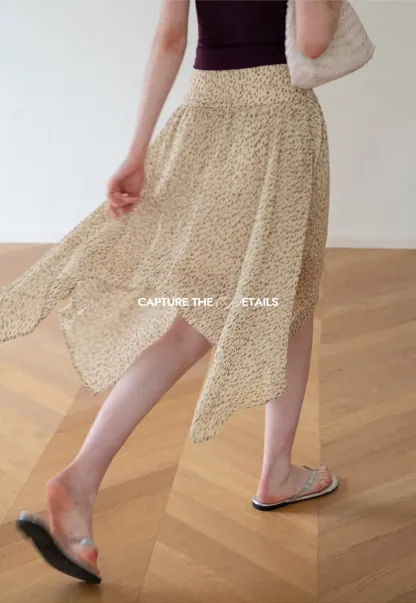 Asymmetrical Hem Printed Midi Skirt