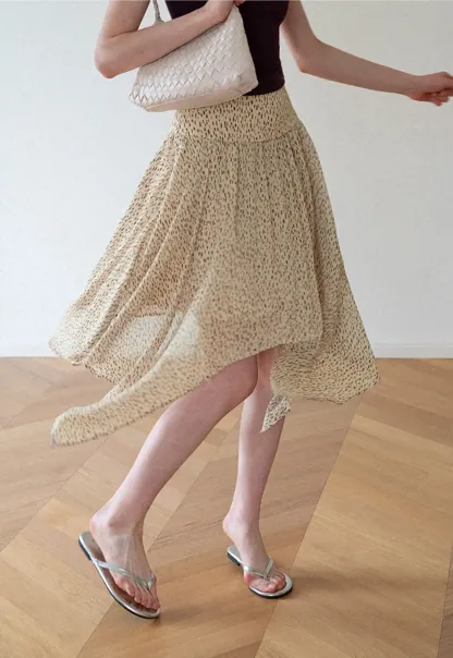 Asymmetrical Hem Printed Midi Skirt
