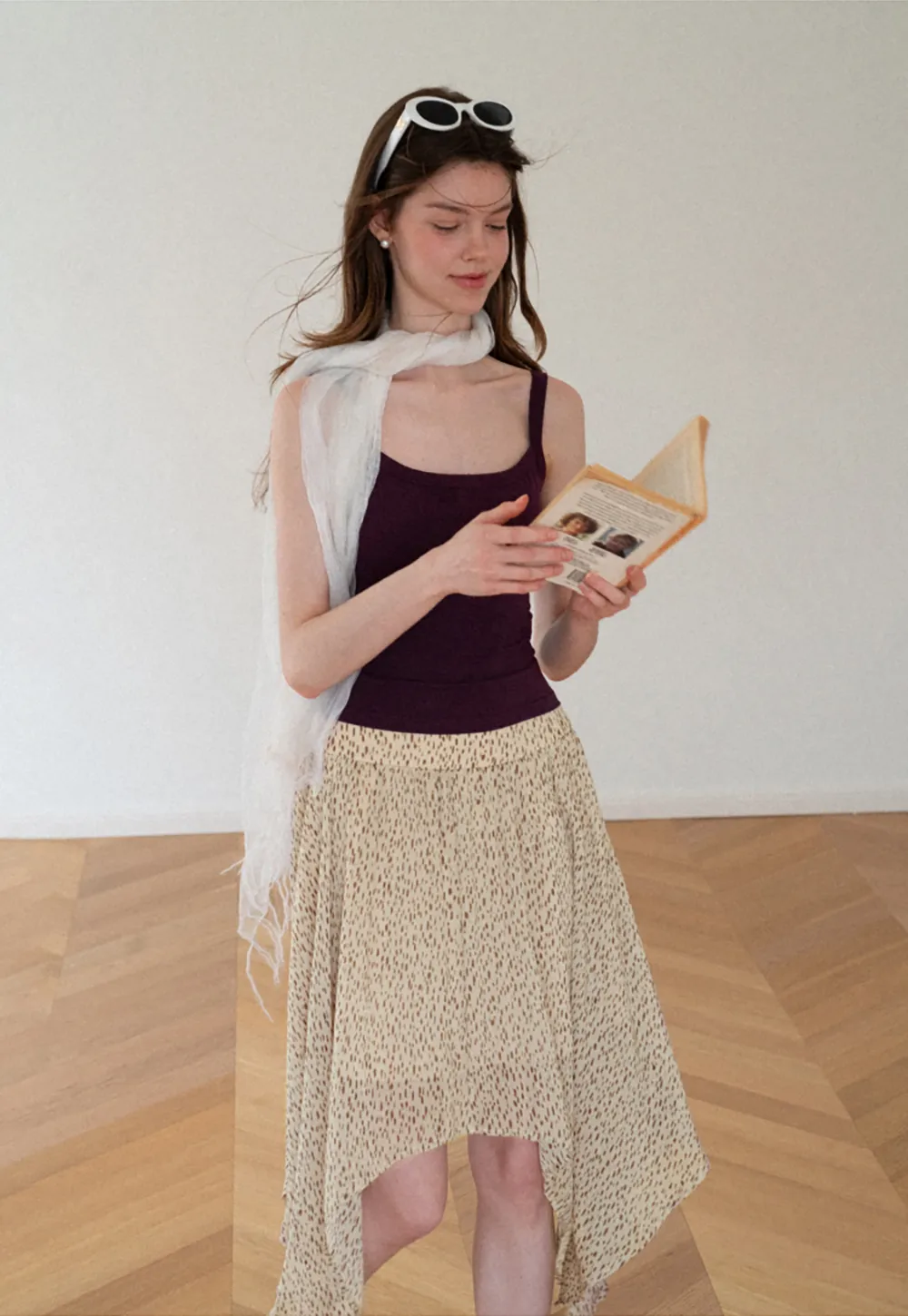 Asymmetrical Hem Printed Midi Skirt