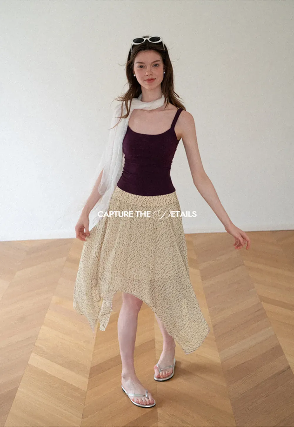 Asymmetrical Hem Printed Midi Skirt