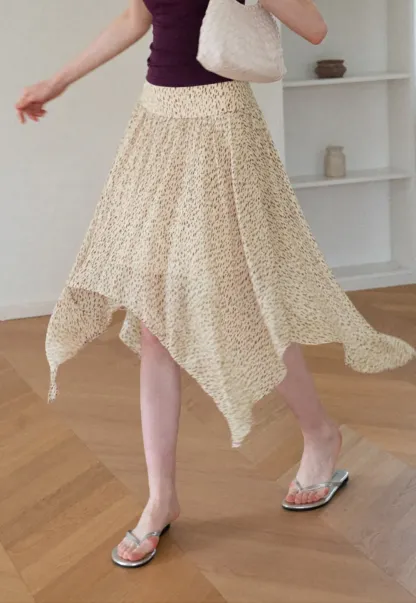 Asymmetrical Hem Printed Midi Skirt