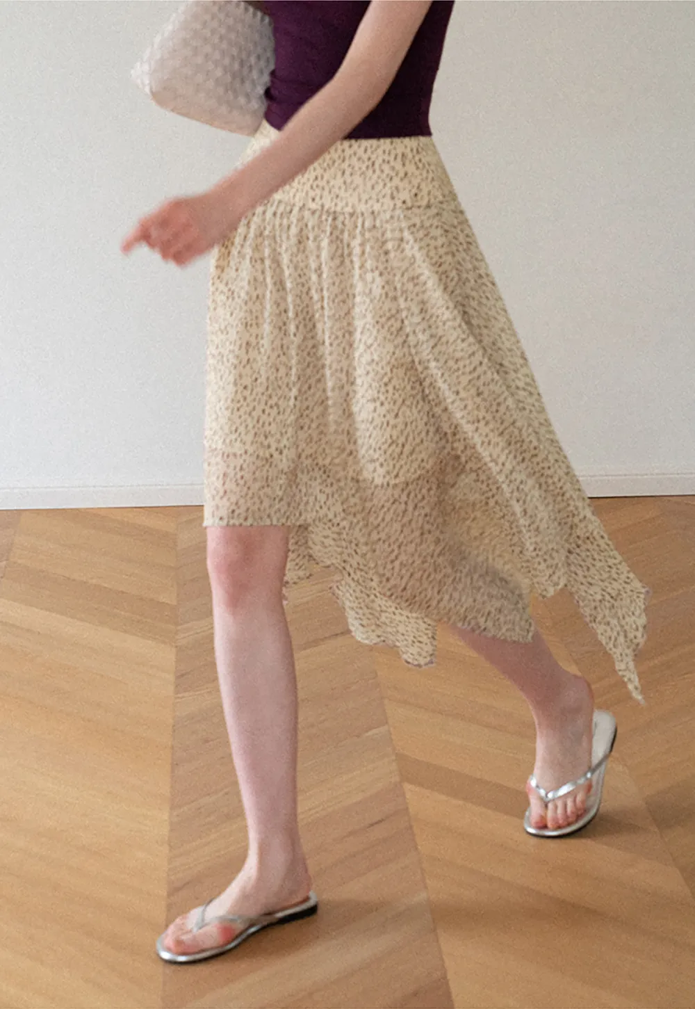 Asymmetrical Hem Printed Midi Skirt